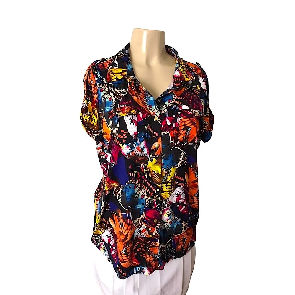 bcbgmaxazria Butterfly Button Down Stretch Top